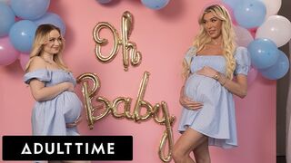 Izgató terhes barinők hármasban: Rylee Blake és Aubrey Kate szexelnek egy hűtlen férjjel!